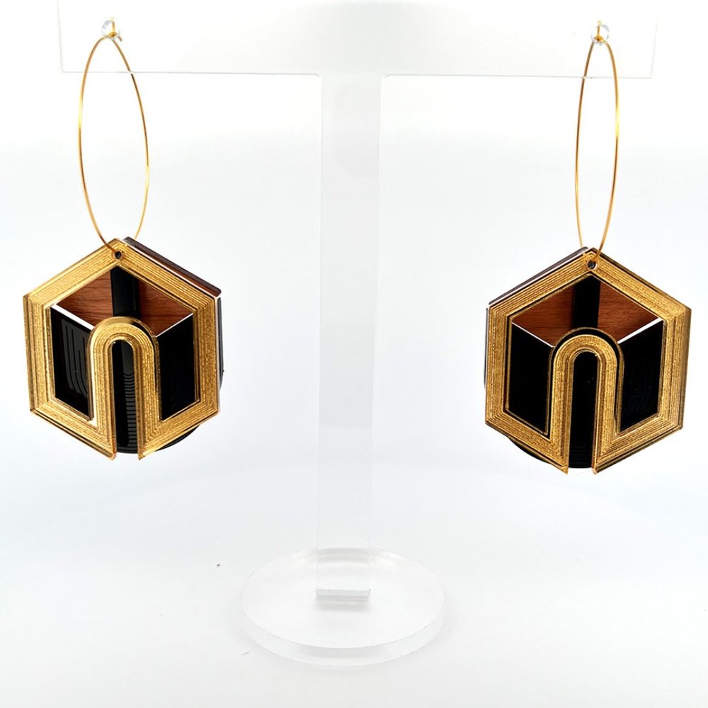 Art Deco acrylic and wood earrings
